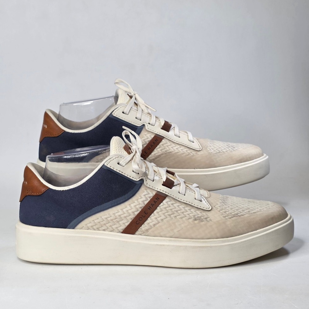 Cole Haan GrandPro Rally Court Sneakers Men's 9.5 Cream Navy Brown Comfort Shoes